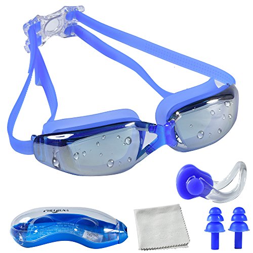 Swimming Goggles, PHELRENA Swim Goggles No Leaking Anti Fog Shatterproof UV Protection, with Silicone Nose Clip Ear Plugs and Protection Case Swim Goggles Suit for Men Women Kids-Best Swim Glasses