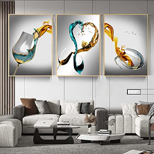 Toile verre à vin rouge nordique 30x45cm lot de 3 affiches d'art abstrait pour cuisine