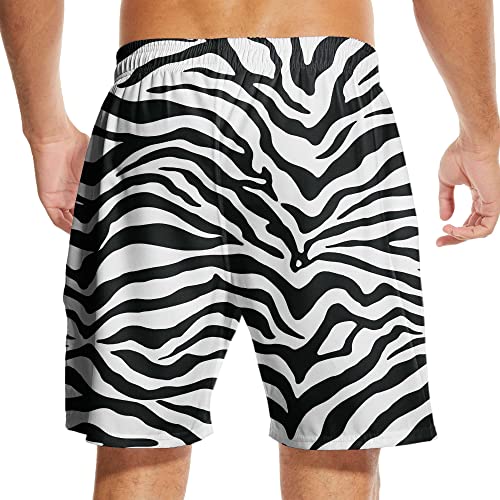 Men's Swim Trunks Zebras Print Quick Dry Beach Shorts with Pockets Swimwear Bathing Suits Long Board Shorts White2