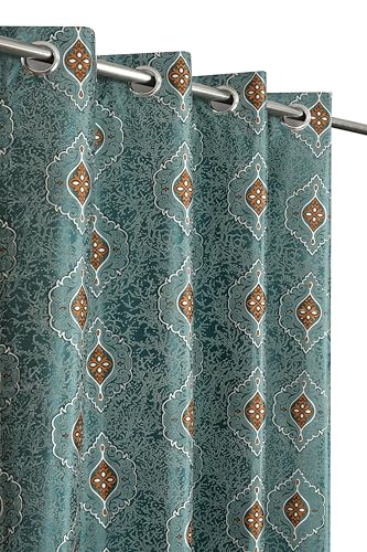 Image of Room Darkening Curtains for Door & Windows, Living Room, Bedroom, Eyelet, Parda, Printed, Pack of 1, Green, 4 x 5 Feet
