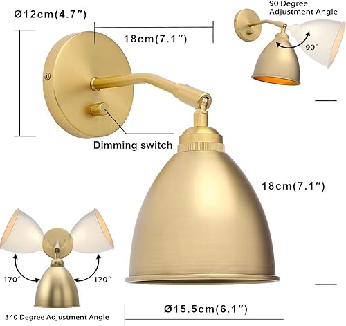 Miniatura 8 de Yosoan Lámpara de pared vintage para estantería, interruptor de encendido y apagado regulable de 1 luz, lámpara de iluminación de montaje industrial