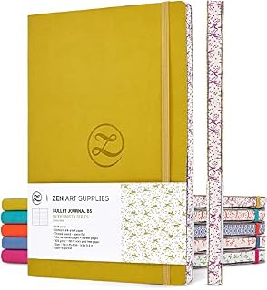 Large B5 Dotted Notebook - Enjoy Bullet Journaling with a Soft Cover 7x10-inch, Non-Bleed Thick 120gsm Paper, Dotted Journal in Yellow Color, Japanese Edge Motif - Faux Leather Dot Journal - ZenART