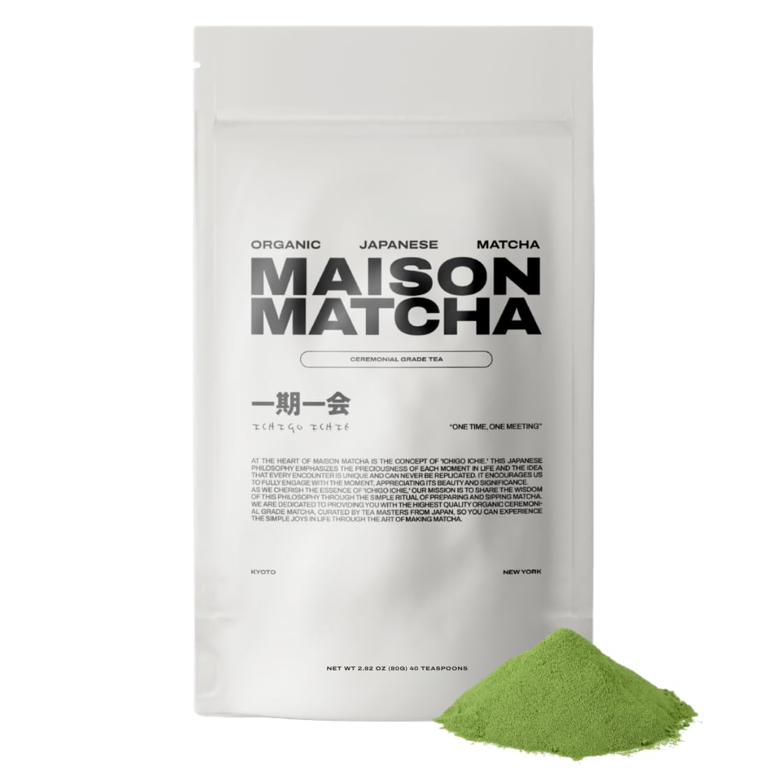 MAISON MATCHA Organic Ceremonial Grade Matcha Green Tea Powder – Authentic Japanese First Harvest, Zero Sugar, For Traditional Tea & Everyday Matcha Latte Powder (80g, 2.82oz Abundance Pouch)