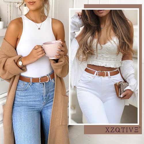 XZQTIVE Women Leather Belt for Jeans Pants Fashion Ladies Faux Leather Dress belt with Gold Silver Buckle4
