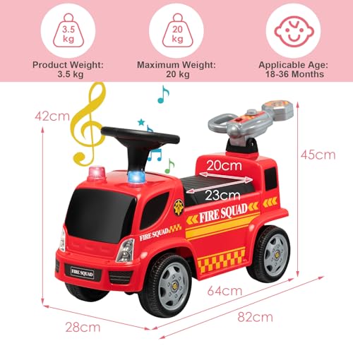SOARS Rutschauto, Feuerwehrauto mit Seifenblasenpistole & Musik, Rutschfahrzeug mit Sirene & Warnleuchte, Kinderfahrzeug bis 20kg belastbar, für Kinder ab 1 Jahr (Stil B) – Bild 6