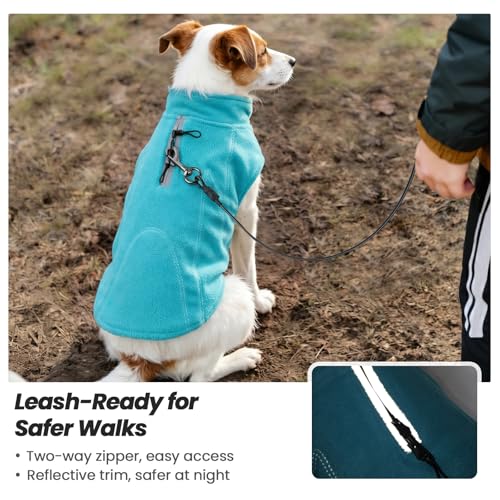 VIVAGLORY Cozywrap Wintermantel Hund, Hundejacke mit Geschirr Öffnung, Fleecejacke Hund Hundejacke, Reflektierend & Verstellbar Fleece Softshell, M, Türkis