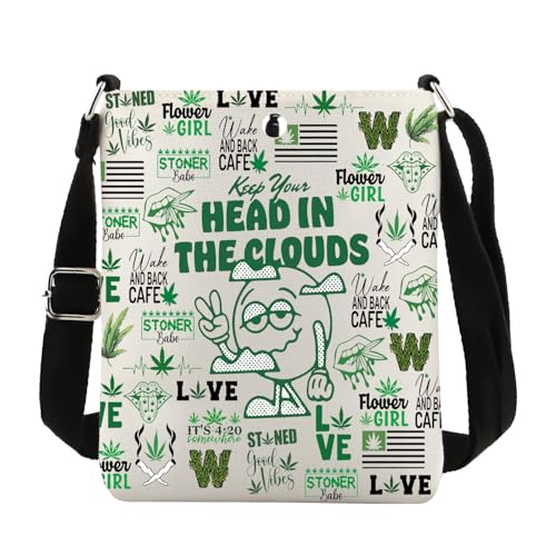 TIIMG Keep Your Head in the Clouds Gift Stoner Gift Cannabis Lover Weed Addicted Crossbody Bag