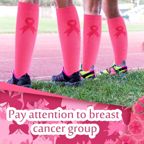 Cozypower 12/24/36 Pairs Breast Cancer Awareness Socks Pink Ribbon Soccer Softball Baseball Football Socks for Women3