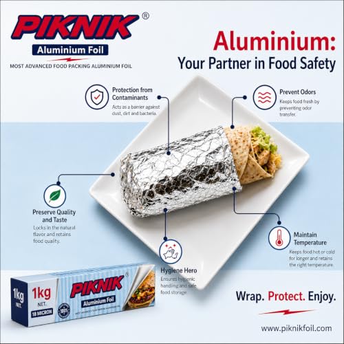 Image of Aluminium Foil | 11 Micron Food Grade Kitchen Foil Roll | Safe Paper Zigzag Cutter | Multipurpose Foil for Cooking, Baking, Wrapping & Food Storage (1kg / 18 Micron)