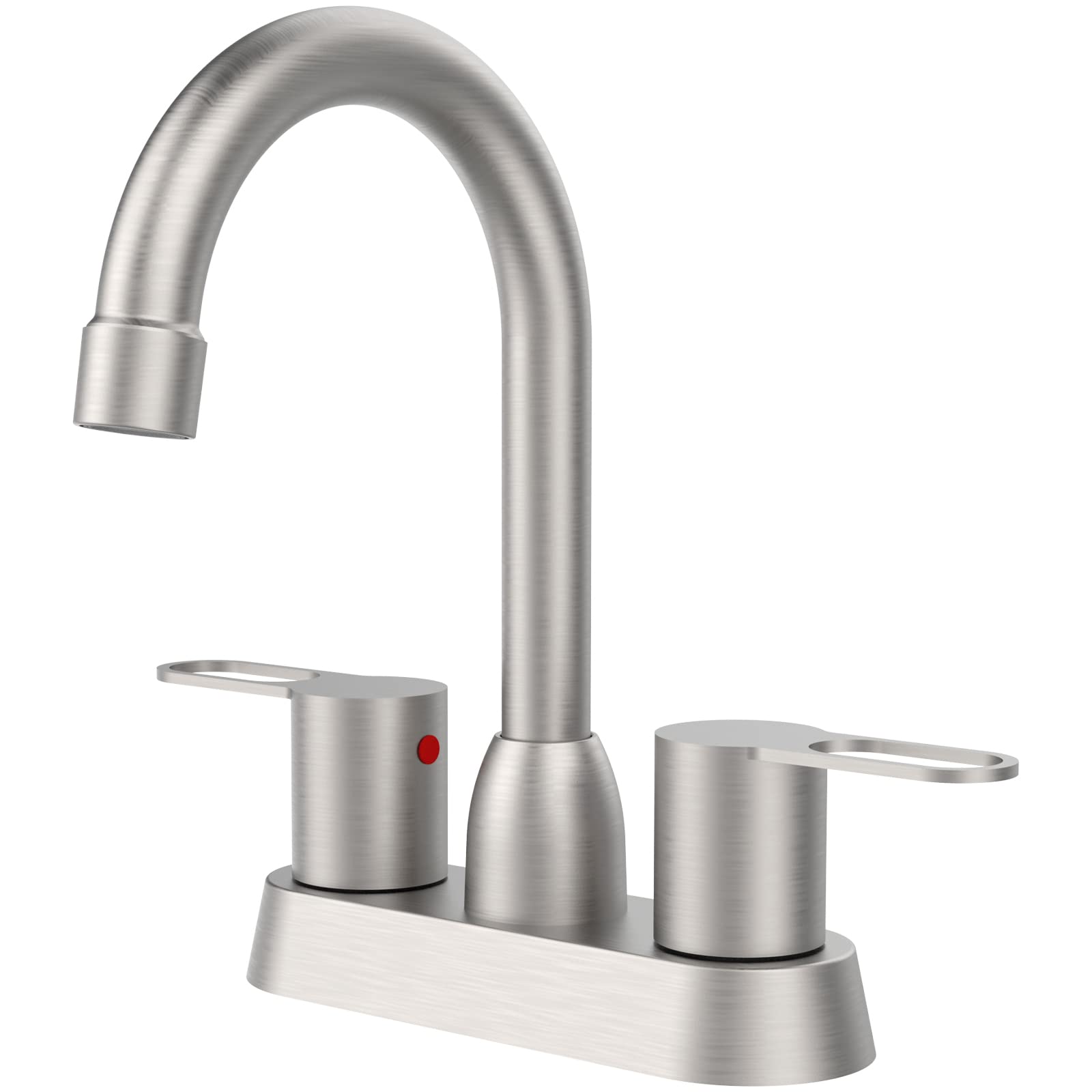 Badezimmer-Armatur Mit 2 Griffen – Gebürstetes Nickel, 10,2 Cm Mittelsatz, 360° Schwenkbarer Auslauf & Pop-Up Ablauf