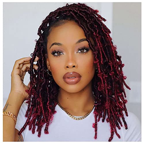 8 Packs Pre Looped Butterfly Locs Crochet Hair 12 Inch Burgundy Red Distressed Locs Crochet Braids Soft Butterfly Faux Locs Crochet Hair (12Inch,1B/Bug) #TOP17