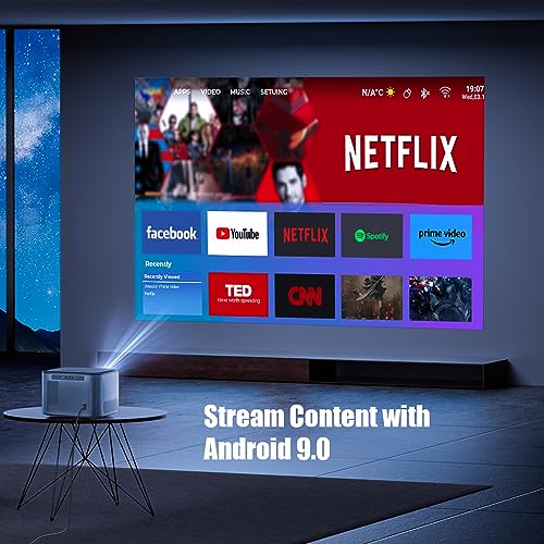 Beamer,18000Lumen,Mini Projektor Bluetooth 4K Full HD 1080P,Autofokus/Trapezkorrektur6D, Android 9.0,Heimkino Video Beamer Unterstützung kompatibel mit Smartphone/Laptop /MP3 /MP4 – Bild 6