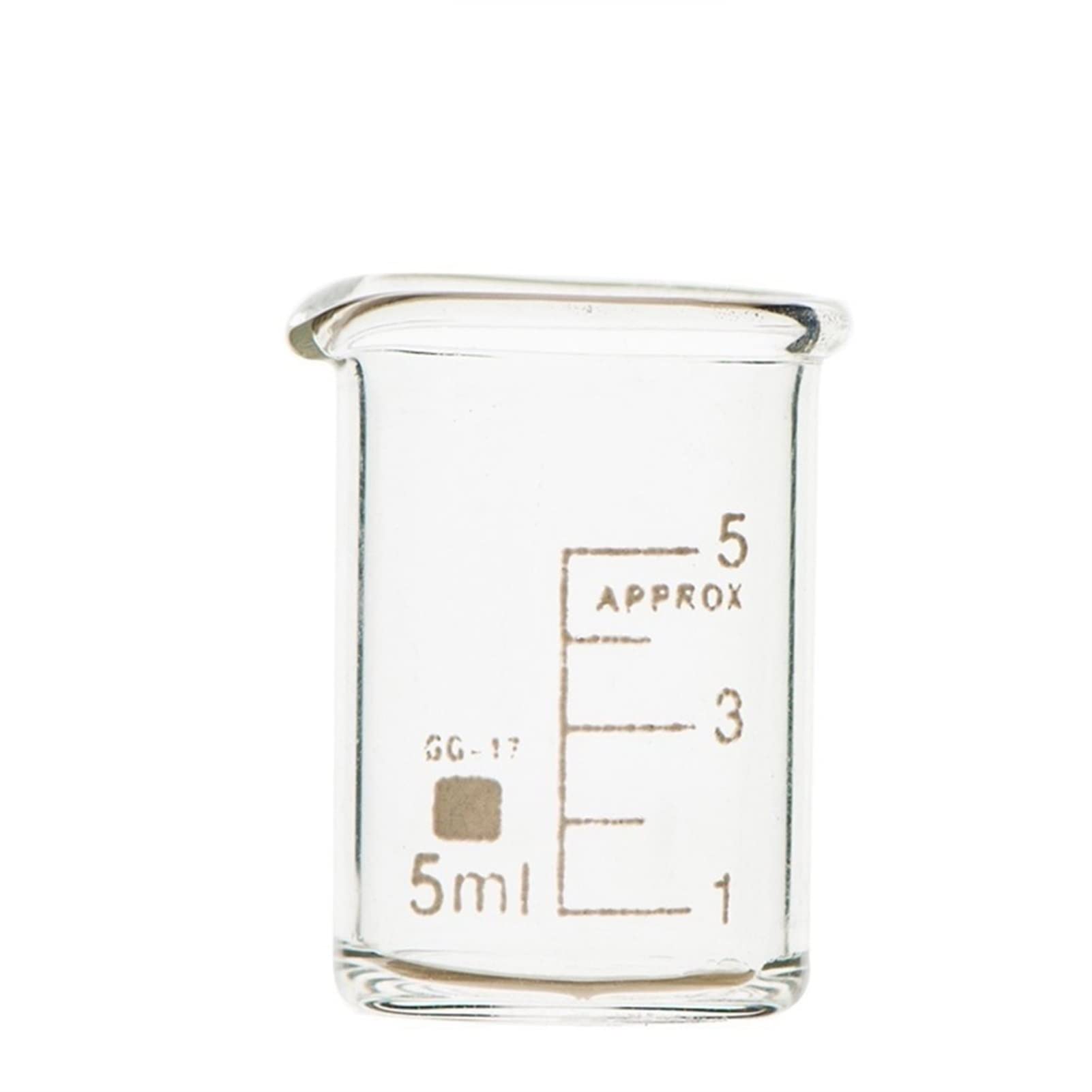 Becher in Vetro da 5 ml con Scala Trasparente, in Vetro borosilicato, Resistente al Calore, in Vetro Spesso, misurino da Laboratorio Basso - Confezione da 10