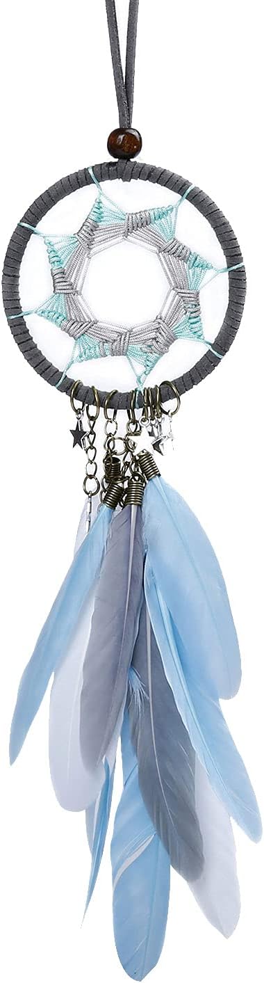 Dream Catcher Handmade Car Interior Rearview Pendant Charm Car Hanging Decoration 2.8" Diameter (Grey)