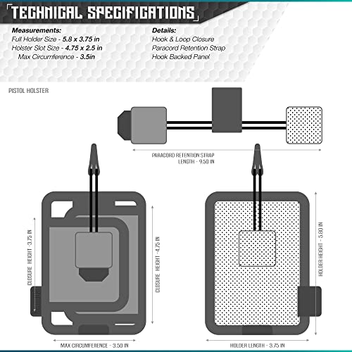 Savior Equipment Tactical Pistol Holder Revolver Holster Universal Carrier To Fit Most Handguns With Mounted Light/Laser/Sight/Optics, Paracord Retention Strap, Hook-Backed Panel #TOP6