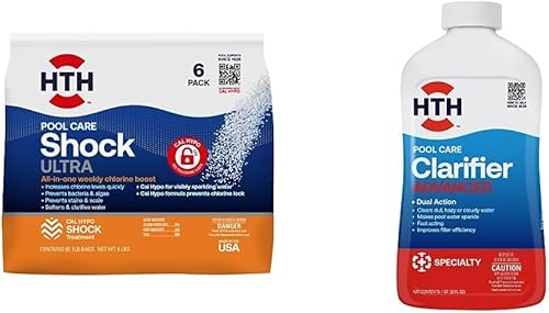 HTH Paquete de amortiguadores y clarificadores para el cuidado de la piscina (paquete de 6)