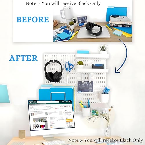 Image of SUNCHHAYA Peg Board, Pegboard for Wall Organizer, Peg Board for Wall As Kitchen Organizer, Desk Organiser, Kitchen Storage Rack Mounted with Pegboard Accessories (Black)