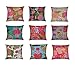 Labhanshi 16 x 16 Ethnique Indien Bohème Lot de 10 décoratifs Coton colorée carré pour Ensemble de canapé Home décoratifs Fruits Motif Boho Couvre-lit Taie d'oreiller Kantha Housse de Coussin