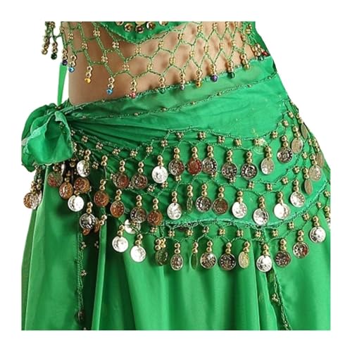 Bauchtanz Hüfttuch,Bauchtanz Kostüm Damen Tänzerin Rock Frauen Bauchtanz Hüfttuch Wrap Gürtel Weibliche Show Pailletten Quasten Kostüme(Green)
