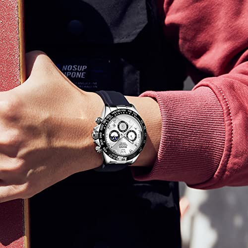 Image of OLEVS Men's Watches Chronograph Multifunction Sport Silicone Luxury Diamond Moon Phase Quartz Male Watch Waterproof Wrist Watch
