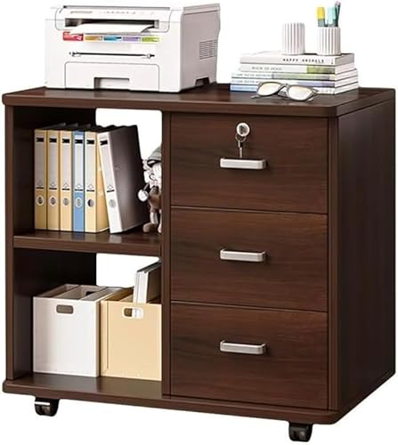 AZIEBAY多機能デスク下収納ワゴン 鍵付き引き出しファイルキャビネット 分解可能なワンレイヤーサイドキャビネット 大容量オフィス収納