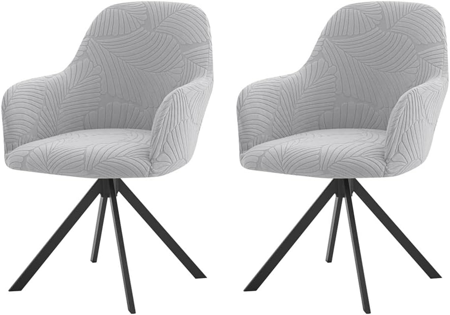 Stretch Curved Back Dining Chair Cover, Swivel Bar Stool Chairs Slipcover with Arms, Office Desk Chair Covers, for Living Room Bedroom Home Decor,Light Gray 6pcs