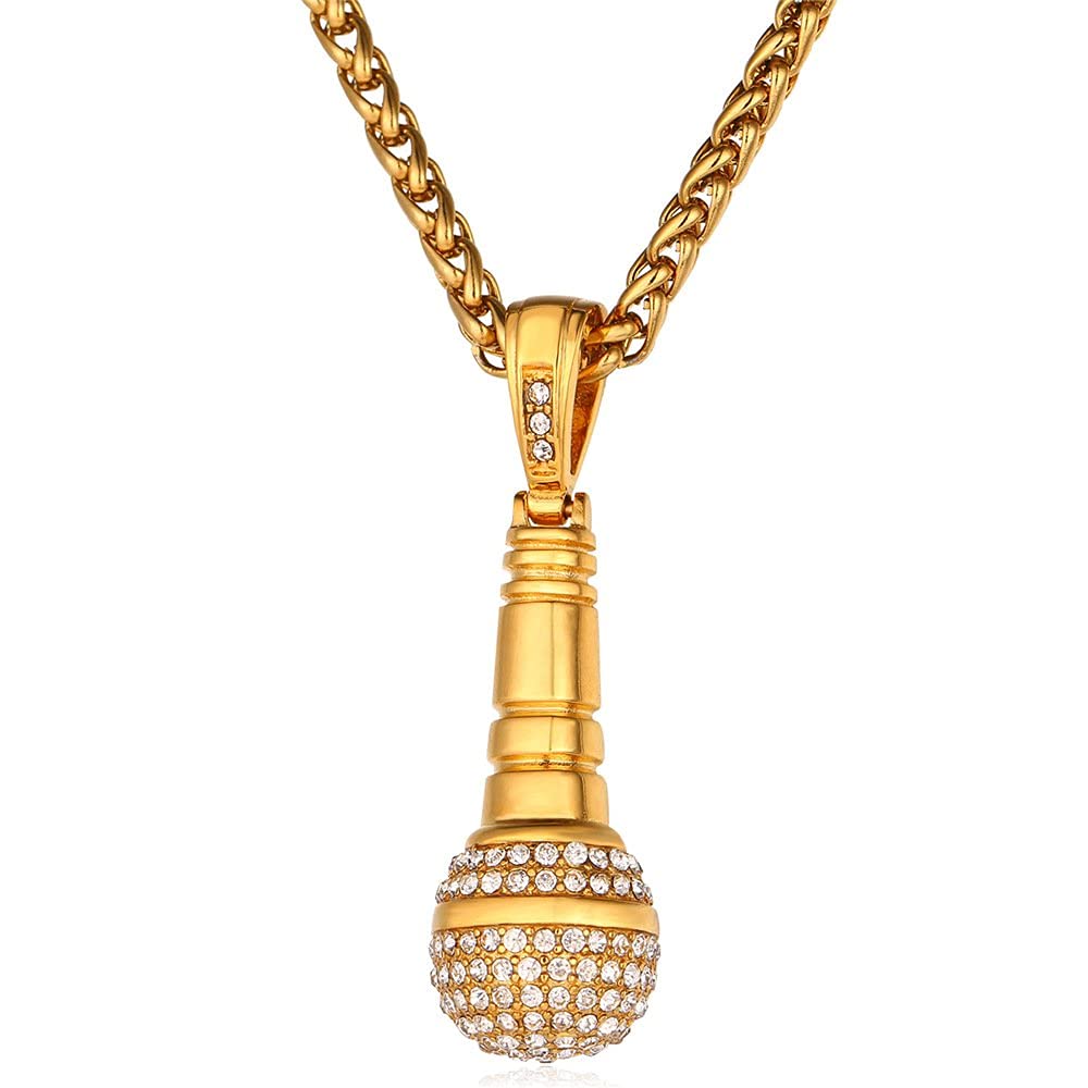 El Regalo Stainless Steel Microphone Unisex Pendant Necklace for Music Lovers/Singers - Hip Hop Style Punk Rock Mic CZ Music Karaoke Singer Microphone Pendant Necklace (Gold) (B0CT5X989C) Amazon Price History, Amazon Price Tracker