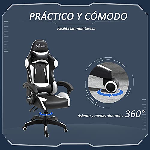 Vinsetto-Silla-Gaming-Profesional-Silla-de-Escritorio-Ergonomica-Reclinable-y-Ajustable-en-Altura-con-Respaldo-Alto-Reposacabezas-y-Reposabrazos-66x66x128-138-cm-Blanco