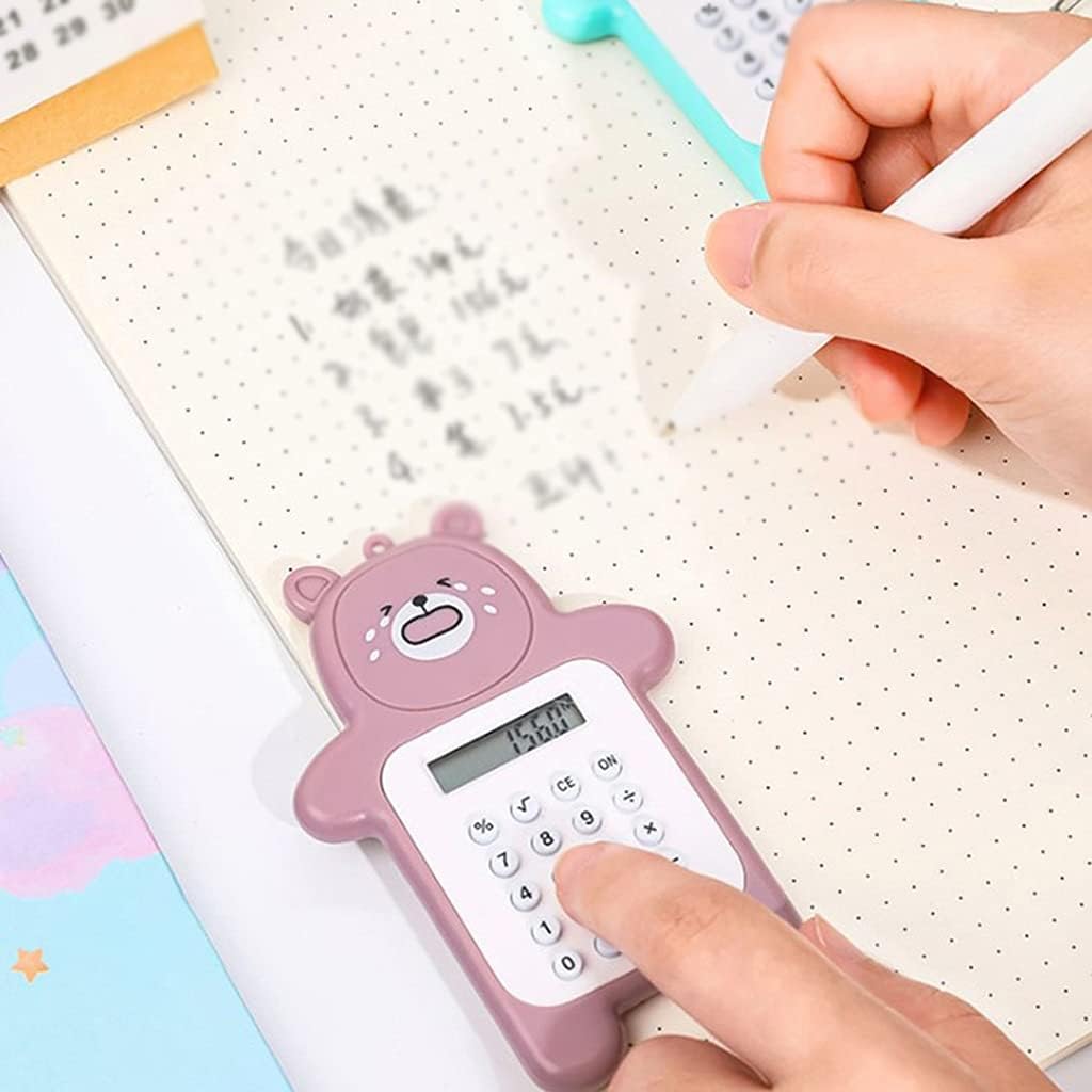 Portable Calculator Pocket Size 8 Digits Display Cartoon Mini Thin Button Cute Calculator School Supplies (3-Pack) (Argento)