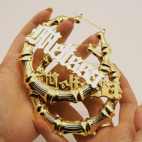 3UMeter Custom Bamboo Earrings for Women Name Earrings Personalized 18K Gold Plated Custmized Gifts for Mom Grandma Women3