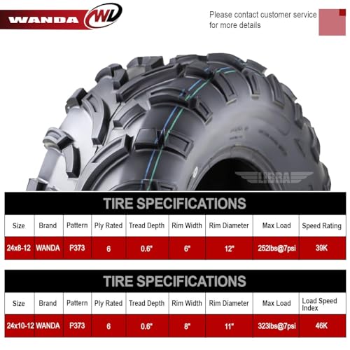 Image of WANDA ATV Tires 24x8-12 Front & 24x10-12 Rear /6PR Lit Mud