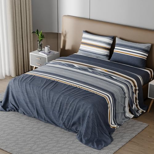 Image of BLISSHOME SoftTouch 150TC Cotton King Size Printed Bedsheet with 2 Pillow Covers for Double Bed, Silky Smooth Bedding Set, Breathable, Easy Maintain, Geometric Pattern - Grey (228cm X 274cm)