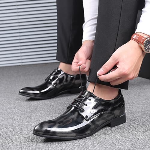 Men's Patent Leather Lace Up Dress Oxford Shoes Pointed Toe Fashion Non Slip Business Shoe for Work Casual Daily 7