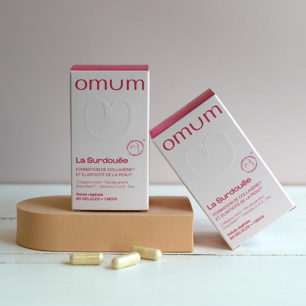 OMUM - La Surdouée - Complément Alimentaire au collagène marin - Elasticité, hydratation beauté de la peau - Compatible grossesse et allaitement, sans gluten ni gélatine - 60 gélules 1 mois de cure