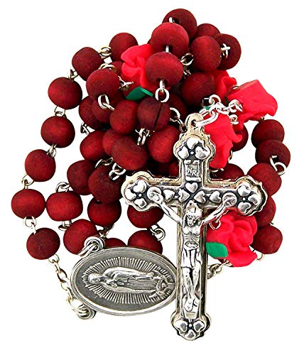 Needzo Our Lady of Guadalupe Rose Scented Glass Bead Rosary with Gift Box