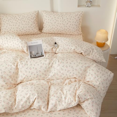 Image of LifeTB Full Size Comforter Set Chic Botanical Floral Strawberry Bedding Set | Cottagecore Flowers Strawberry Comforter for All Season Aesthetic Floral Bedding Comforter with 2 Pillowcases