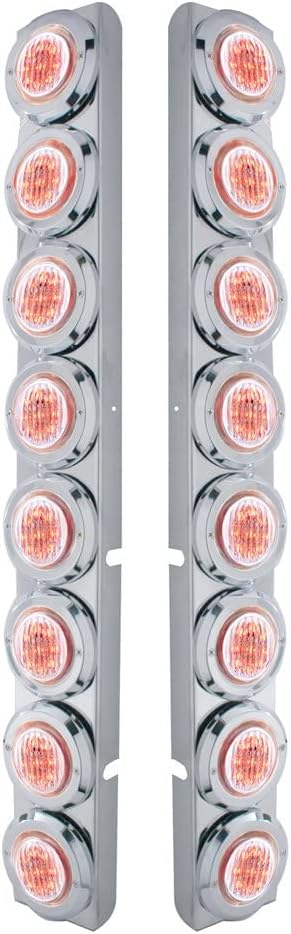 United Pacific 37332 Air Cleaner Light Bar, Rear, Stainless Steel, with Bracket, Clearance/Marker Light, Red LED, Clear Lens, with Chrome Bezels, 9 LED Per Light, for Peterbilt Trucks