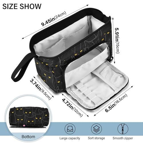 Image of Fisyme Black Cats Pattern Pencil Case Large Capacity Pencil Pouch Pen Bag Box Big Makeup Pencil Case Organizer