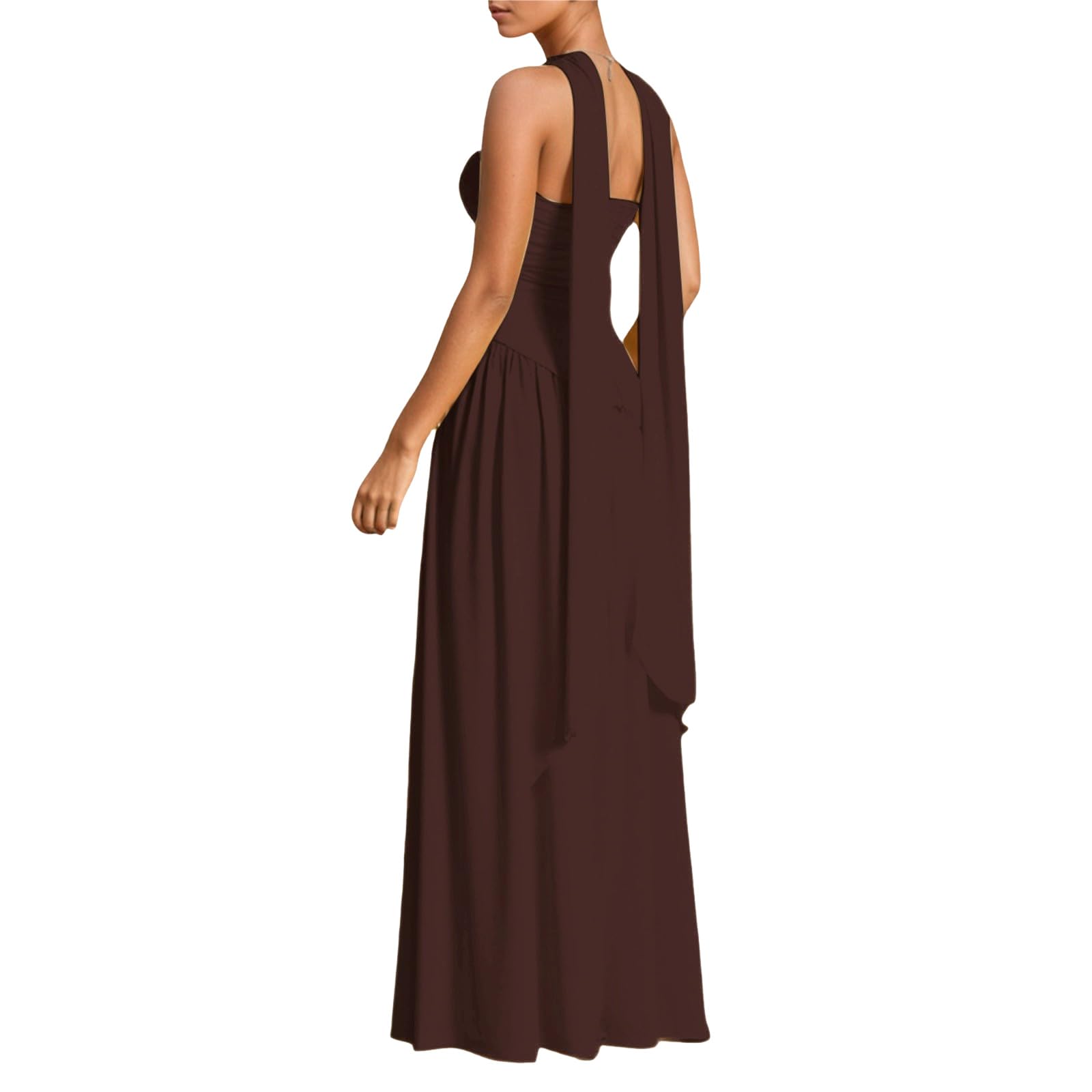 Genérico Vestido De Noche para Mujer Línea A Vestido De Corsé para Mujer Elegante Maxivestido Gasa con Pliegues Asimétricos Vestidos Formal Hombros Descubiertos Fiestas Y Graduaciones
