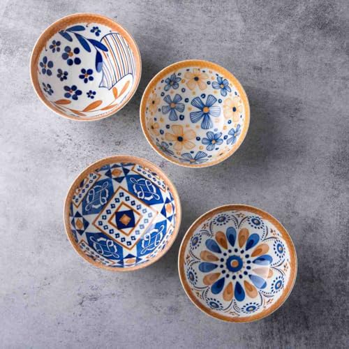 Image of YELONA Ceramic Snack Bowls - Set of 4 (300 ml Each)| Microwave & Dishwasher Safe | Premium Dinner Bowl Set for Snacks, Rice, Dessert & Kitchen Use (Multicolour)