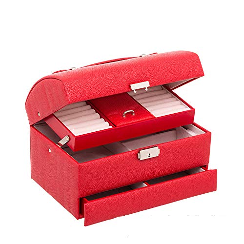 KWMAEEUID Cajas de Almacenamiento de Joyas y cosméticos Caja de joyería Estuche de joyería y Vitrina de 3 Capas con Espejo para aretes, Relojes, Collares, Joyas Soporte de joyería para ar