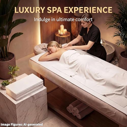 Image of 100 Pcs Disposable Massage Table Sheets (75 inchx 31 inch) Non-Woven Breathable Fabric Waterproof Esthetician Bed Covers for Spa, Facial, Tattoo,Waxing Soft Durable