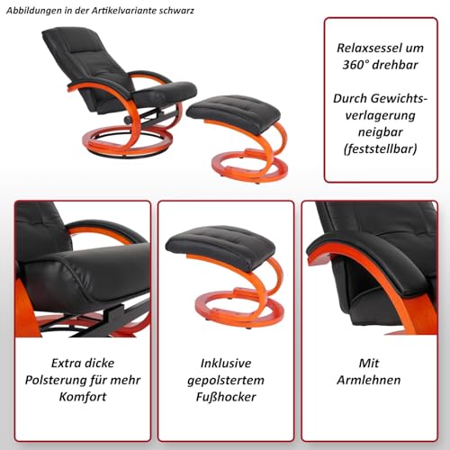 Fernsehsessel Relaxsessel Sessel Pescatori, Kunstleder, mit Hocker - schwarz – Bild 4