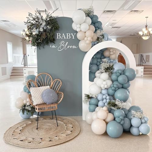 Image of Dusty Blue Balloons Garland Arch Kit 139Pcs Fog Blue White Sand Balloons for Baby Shower Birthday Bear Theme Wedding Bride Anniversary Gender Reveal Party Decorations for Boy Girl Adult