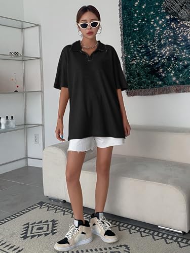 Image of Zilcon Womens Half Sleeve Oversized Tshirt for Woman Trendy Casual V Neck Summer Collared Preppy Tops Fashion Loose Fitted Western Tops for Women Stylish
