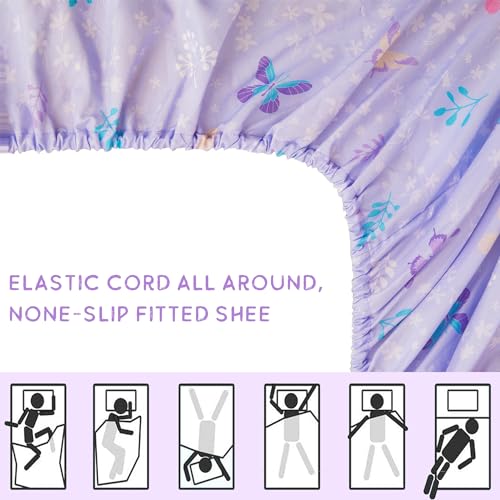Image of Viviland Butterfly Floral Toddler Comforter Sets, Cute Girls Toddler Bedding Set, Soft Microfiber Purple Toddler Bed Set