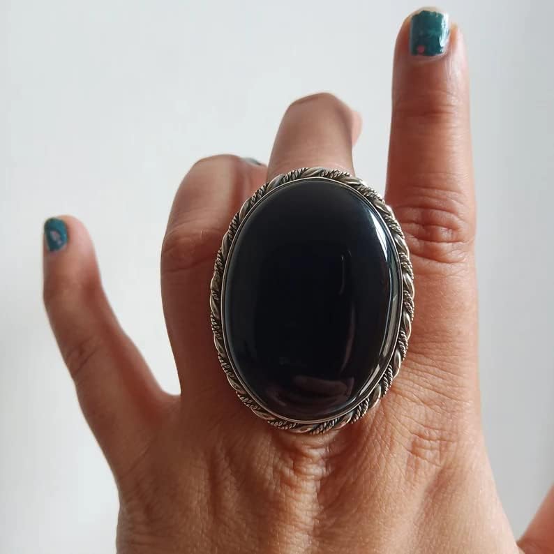 Black Onyx Gemstone 925 Sterling Silver Rings, Wedding Rings, Engagement Rings, Gemstone Rings, Statement Ring For Women, Victorian Style Ring, Handmade Boho Ring, Large Ring, Gift For Her