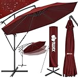 tillvex Alu Sonnenschirm + Abdeckung Ø 350 cm mit Kurbel | Ampelschirm mit Ständer & Windschutz | Gartenschirm UV-Schutz Aluminium | Kurbelschirm Marktschirm wasserdicht 360° drehbar Rot