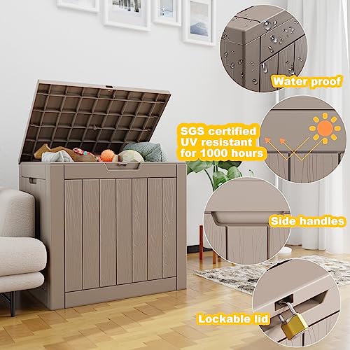 Image of 30 Gallon Outdoor Storage Box - Deck Box Waterproof Patio Furniture, Garden Tools, Cushions, Pool Accessories Outside Storage Resin Box,Light Brown
