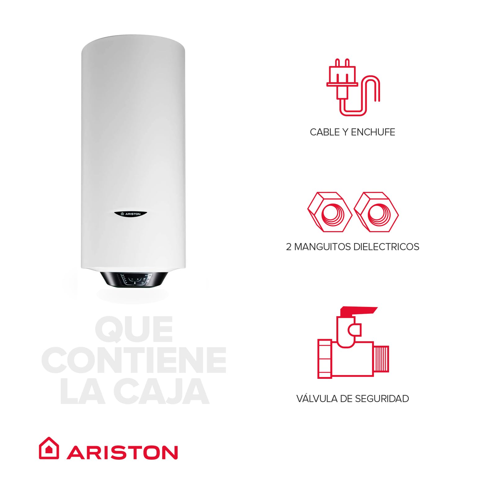 Ariston Pro1 Eco Slim - 65 litrów, niski pobór mocy, pionowy elektryczny podgrzewacz wody z funkcją ECO 37,3 x 35,3 x 98,1 cm - wyprodukowany do instalacji w Hiszpanii